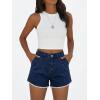 image:imageDokotoo Denim Shorts for Women Scalloped Lace Trim Mid Rise Jean Shorts Pleated Wide Leg Stretchy Summer Hot ShortNavy Blue
