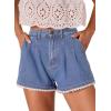 image:imageDokotoo Denim Shorts for Women Scalloped Lace Trim Mid Rise Jean Shorts Pleated Wide Leg Stretchy Summer Hot ShortSky Blue