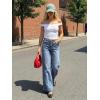 image:imageDokotoo Jeans for Women Casual High Waisted Wide Leg Denim Pants Baggy Raw Hem Flare Jeans with PocketsBlue