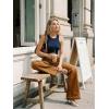 image:imageDokotoo Jeans for Women Casual High Waisted Wide Leg Denim Pants Baggy Raw Hem Flare Jeans with PocketsBrown