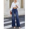 image:imageDokotoo Jeans for Women Casual High Waisted Wide Leg Denim Pants Baggy Raw Hem Flare Jeans with PocketsSail Blue
