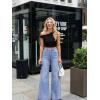 image:imageDokotoo Jeans for Women Casual High Waisted Wide Leg Denim Pants Baggy Raw Hem Flare Jeans with PocketsSky Blue