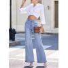image:imageDokotoo Jeans for Women Casual High Waisted Wide Leg Denim Pants Baggy Raw Hem Flare Jeans with PocketsSky Blue