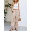 image:imageDokotoo Women Linen Wide Leg Pants Casual Elastic Waist Lounge Palazzo Harem Pants with PocketsBeige