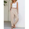 image:imageDokotoo Women Linen Wide Leg Pants Casual Elastic Waist Lounge Palazzo Harem Pants with PocketsBeige