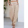 image:imageDokotoo Women Linen Wide Leg Pants Casual Elastic Waist Lounge Palazzo Harem Pants with PocketsBeige