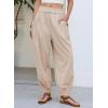 image:imageDokotoo Women Linen Wide Leg Pants Casual Elastic Waist Lounge Palazzo Harem Pants with PocketsBeige
