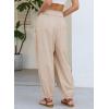 image:imageDokotoo Women Linen Wide Leg Pants Casual Elastic Waist Lounge Palazzo Harem Pants with PocketsBeige