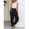 image:imageDokotoo Women Linen Wide Leg Pants Casual Elastic Waist Lounge Palazzo Harem Pants with PocketsBlack
