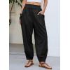 image:imageDokotoo Women Linen Wide Leg Pants Casual Elastic Waist Lounge Palazzo Harem Pants with PocketsBlack