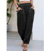 image:imageDokotoo Women Linen Wide Leg Pants Casual Elastic Waist Lounge Palazzo Harem Pants with PocketsBlack