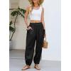 image:imageDokotoo Women Linen Wide Leg Pants Casual Elastic Waist Lounge Palazzo Harem Pants with PocketsBlack