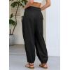 image:imageDokotoo Women Linen Wide Leg Pants Casual Elastic Waist Lounge Palazzo Harem Pants with PocketsBlack