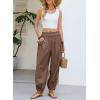 image:imageDokotoo Women Linen Wide Leg Pants Casual Elastic Waist Lounge Palazzo Harem Pants with PocketsBrown