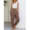 image:imageDokotoo Women Linen Wide Leg Pants Casual Elastic Waist Lounge Palazzo Harem Pants with PocketsBrown