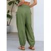 image:imageDokotoo Women Linen Wide Leg Pants Casual Elastic Waist Lounge Palazzo Harem Pants with PocketsGreen
