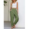 image:imageDokotoo Women Linen Wide Leg Pants Casual Elastic Waist Lounge Palazzo Harem Pants with PocketsGreen