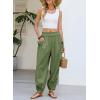 image:imageDokotoo Women Linen Wide Leg Pants Casual Elastic Waist Lounge Palazzo Harem Pants with PocketsGreen