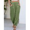 image:imageDokotoo Women Linen Wide Leg Pants Casual Elastic Waist Lounge Palazzo Harem Pants with PocketsGreen