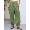 image:imageDokotoo Women Linen Wide Leg Pants Casual Elastic Waist Lounge Palazzo Harem Pants with PocketsGreen