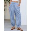 image:imageDokotoo Women Linen Wide Leg Pants Casual Elastic Waist Lounge Palazzo Harem Pants with PocketsSky Blue