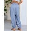 image:imageDokotoo Women Linen Wide Leg Pants Casual Elastic Waist Lounge Palazzo Harem Pants with PocketsSky Blue