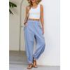image:imageDokotoo Women Linen Wide Leg Pants Casual Elastic Waist Lounge Palazzo Harem Pants with PocketsSky Blue