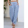 image:imageDokotoo Women Linen Wide Leg Pants Casual Elastic Waist Lounge Palazzo Harem Pants with PocketsSky Blue