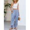 image:imageDokotoo Women Linen Wide Leg Pants Casual Elastic Waist Lounge Palazzo Harem Pants with PocketsSky Blue