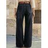 image:imageDokotoo Womens Casual Mid Waisted Distressed Straight Wide Leg Stretchy Jeans Baggy Denim PantsBlack