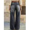 image:imageDokotoo Womens Casual Mid Waisted Distressed Straight Wide Leg Stretchy Jeans Baggy Denim PantsDark Grey