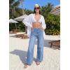 image:imageDokotoo Womens Casual Mid Waisted Distressed Straight Wide Leg Stretchy Jeans Baggy Denim PantsMyosotis