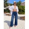 image:imageDokotoo Womens Casual Mid Waisted Distressed Straight Wide Leg Stretchy Jeans Baggy Denim PantsSail Blue
