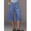 image:imageDokotoo Womens High Waisted Stretch Wide Leg Cargo Denim Shorts Casual Below The Knee Length Jean Shorts with PocketsAshleigh Blue