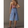 image:imageDokotoo Womens High Waisted Stretch Wide Leg Cargo Denim Shorts Casual Below The Knee Length Jean Shorts with PocketsBeau Blue