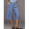 image:imageDokotoo Womens High Waisted Stretch Wide Leg Cargo Denim Shorts Casual Below The Knee Length Jean Shorts with PocketsBeau Blue