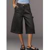 image:imageDokotoo Womens High Waisted Stretch Wide Leg Cargo Denim Shorts Casual Below The Knee Length Jean Shorts with PocketsBlack