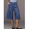image:imageDokotoo Womens High Waisted Stretch Wide Leg Cargo Denim Shorts Casual Below The Knee Length Jean Shorts with PocketsDark Blue