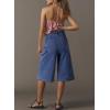 image:imageDokotoo Womens High Waisted Stretch Wide Leg Cargo Denim Shorts Casual Below The Knee Length Jean Shorts with PocketsDark Blue