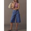 image:imageDokotoo Womens High Waisted Stretch Wide Leg Cargo Denim Shorts Casual Below The Knee Length Jean Shorts with PocketsDark Blue
