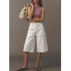 image:imageDokotoo Womens High Waisted Stretch Wide Leg Cargo Denim Shorts Casual Below The Knee Length Jean Shorts with PocketsWhite