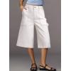 image:imageDokotoo Womens High Waisted Stretch Wide Leg Cargo Denim Shorts Casual Below The Knee Length Jean Shorts with PocketsWhite