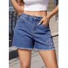 image:imageDokotoo Womens Jean Shorts Floral Embroidered High Waisted Casual Stretchy Raw Edge Hemline Denim ShortsAshleigh Blue