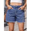 image:imageDokotoo Womens Jean Shorts Floral Embroidered High Waisted Casual Stretchy Raw Edge Hemline Denim ShortsAshleigh Blue