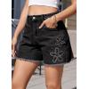 image:imageDokotoo Womens Jean Shorts Floral Embroidered High Waisted Casual Stretchy Raw Edge Hemline Denim ShortsBlack