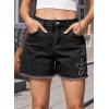 image:imageDokotoo Womens Jean Shorts Floral Embroidered High Waisted Casual Stretchy Raw Edge Hemline Denim ShortsBlack