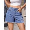 image:imageDokotoo Womens Jean Shorts Floral Embroidered High Waisted Casual Stretchy Raw Edge Hemline Denim ShortsDusk Blue