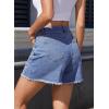image:imageDokotoo Womens Jean Shorts Floral Embroidered High Waisted Casual Stretchy Raw Edge Hemline Denim ShortsDusk Blue