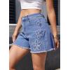 image:imageDokotoo Womens Jean Shorts Floral Embroidered High Waisted Casual Stretchy Raw Edge Hemline Denim ShortsDusk Blue