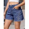 image:imageDokotoo Womens Jean Shorts Floral Embroidered High Waisted Casual Stretchy Raw Edge Hemline Denim ShortsSail Blue